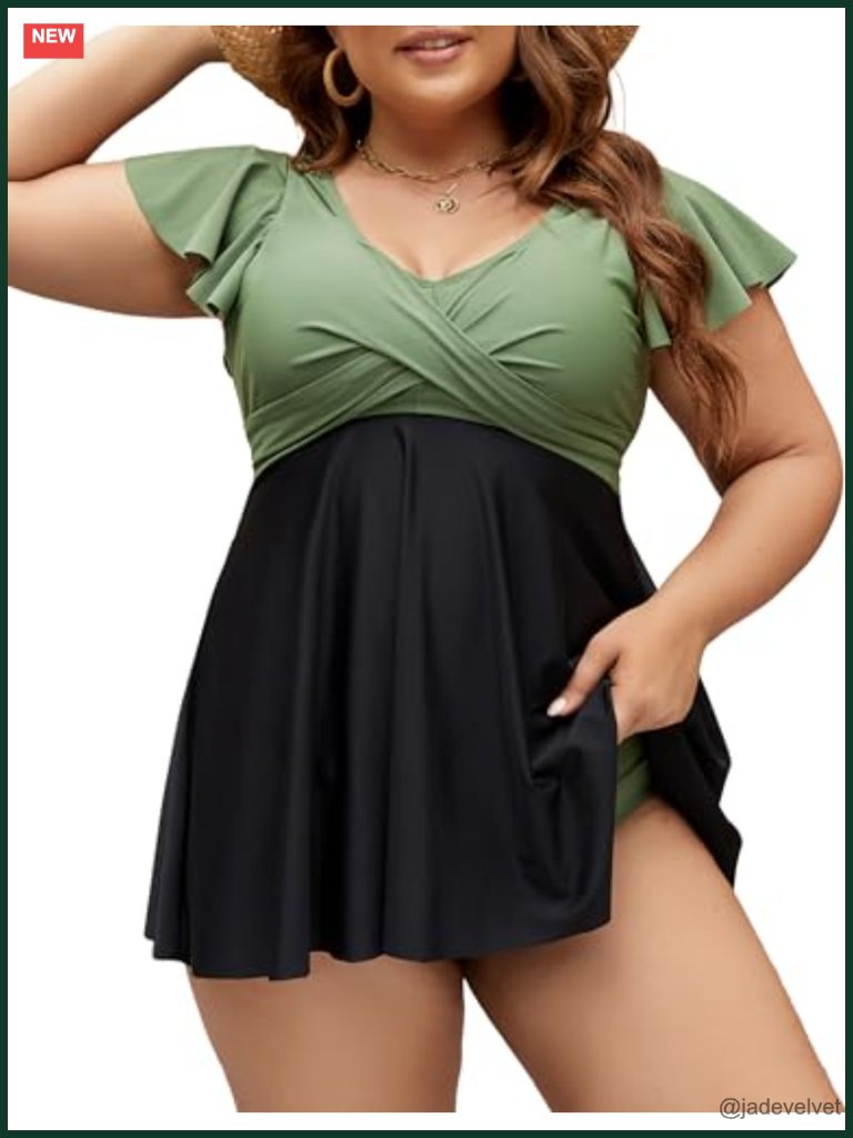 Plus Size Tankini Swimsuits Swim Dress Two Piece Tummy Control High Waisted
